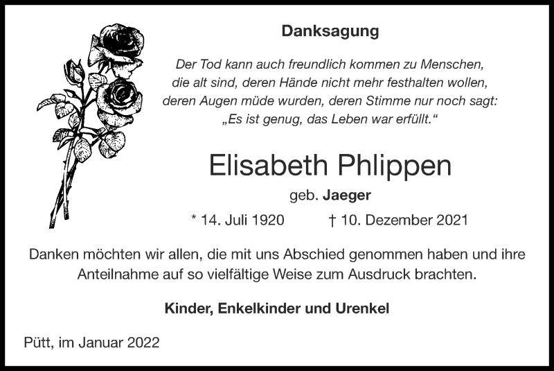 Traueranzeigen Von Elisabeth Phlippen Aachen Gedenkt