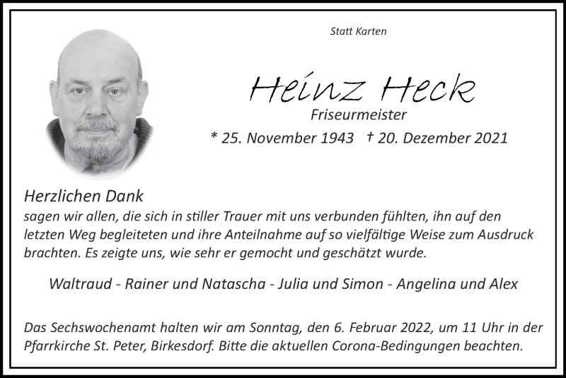 Traueranzeigen Von Heinz Heck Aachen Gedenkt