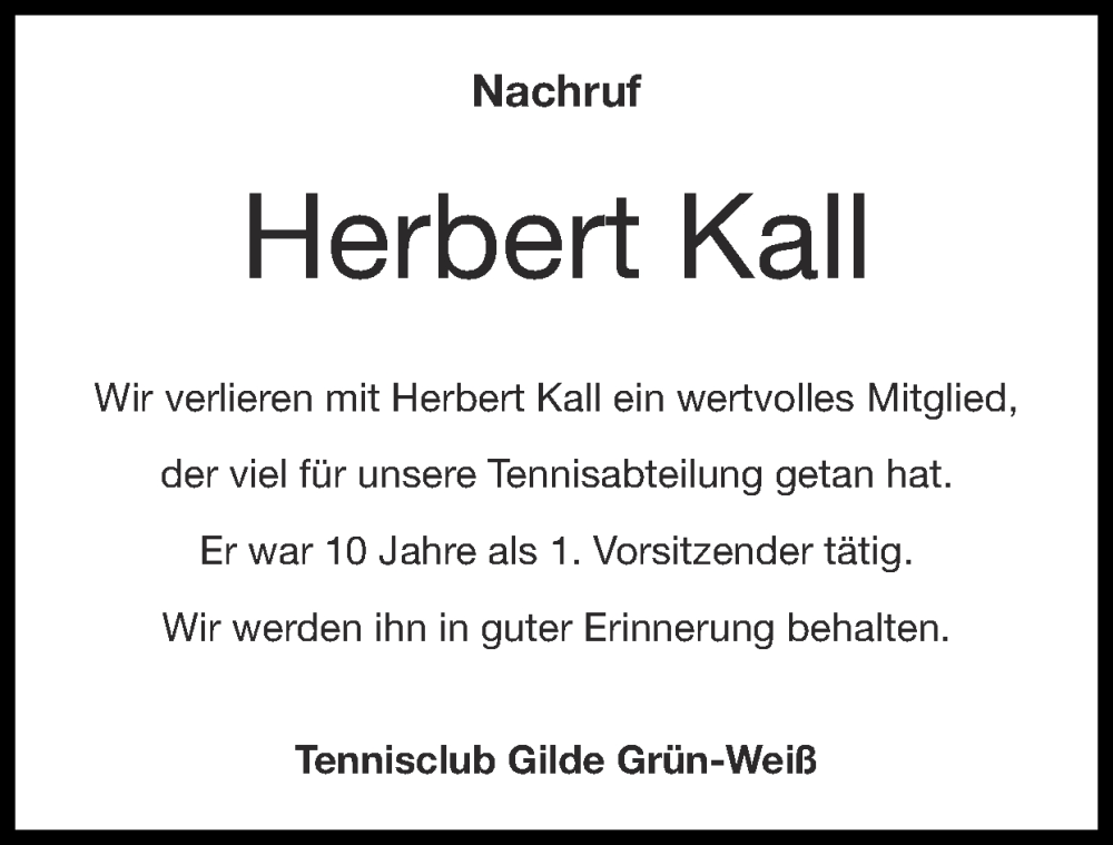 Traueranzeigen Von Herbert Kall Aachen Gedenkt