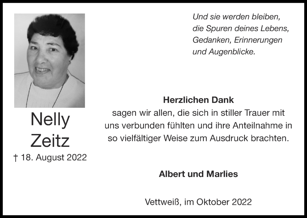 Traueranzeigen Von Nelly Zeitz Aachen Gedenkt