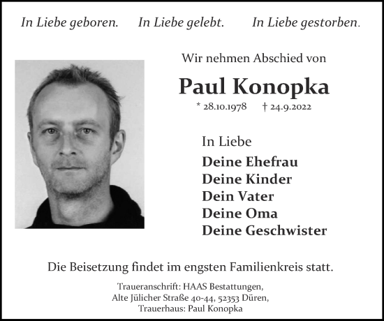 Traueranzeigen Von Paul Konopka Aachen Gedenkt