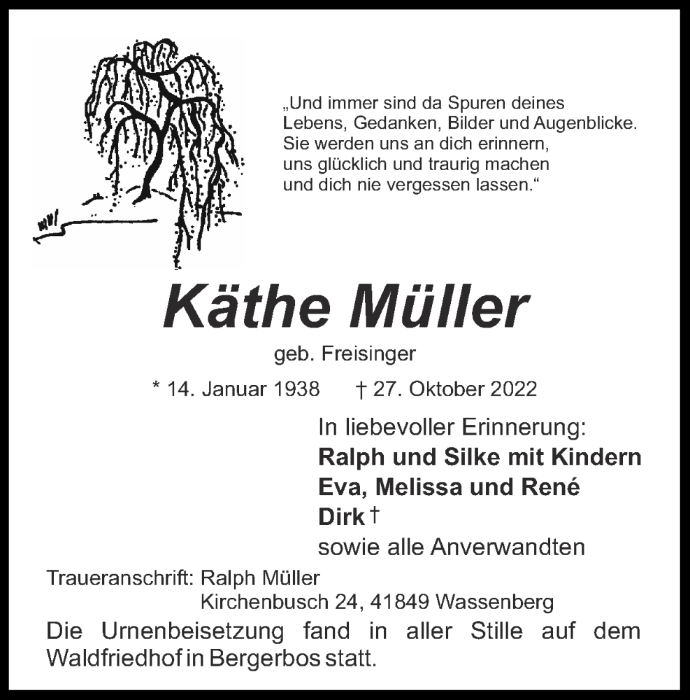 Traueranzeigen von Käthe Müller Aachen gedenkt