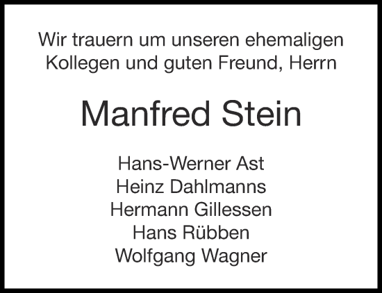 Traueranzeigen Von Manfred Stein Aachen Gedenkt