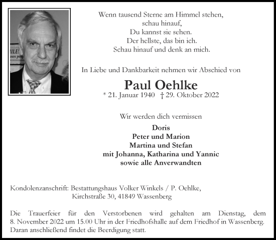 Traueranzeigen Von Paul Oehlke Aachen Gedenkt