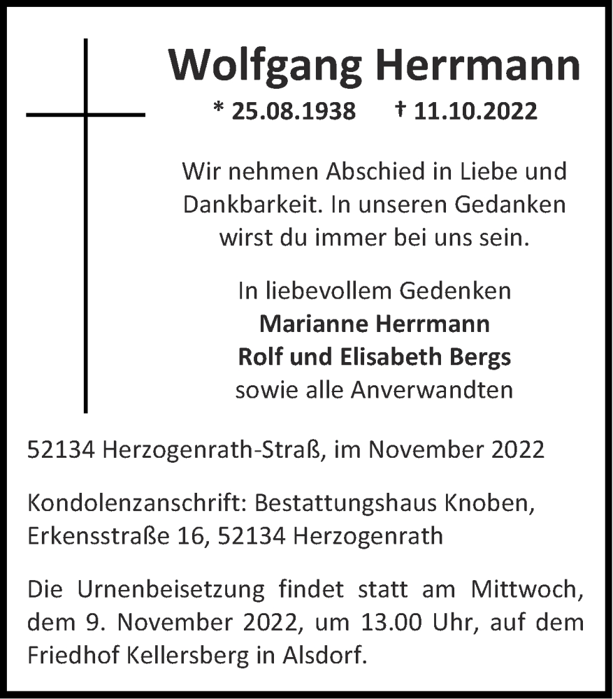 Traueranzeigen Von Wolfgang Herrmann Aachen Gedenkt