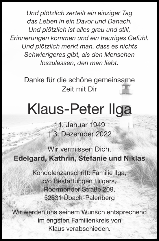 Traueranzeigen Von Klaus Peter Ilga Aachen Gedenkt