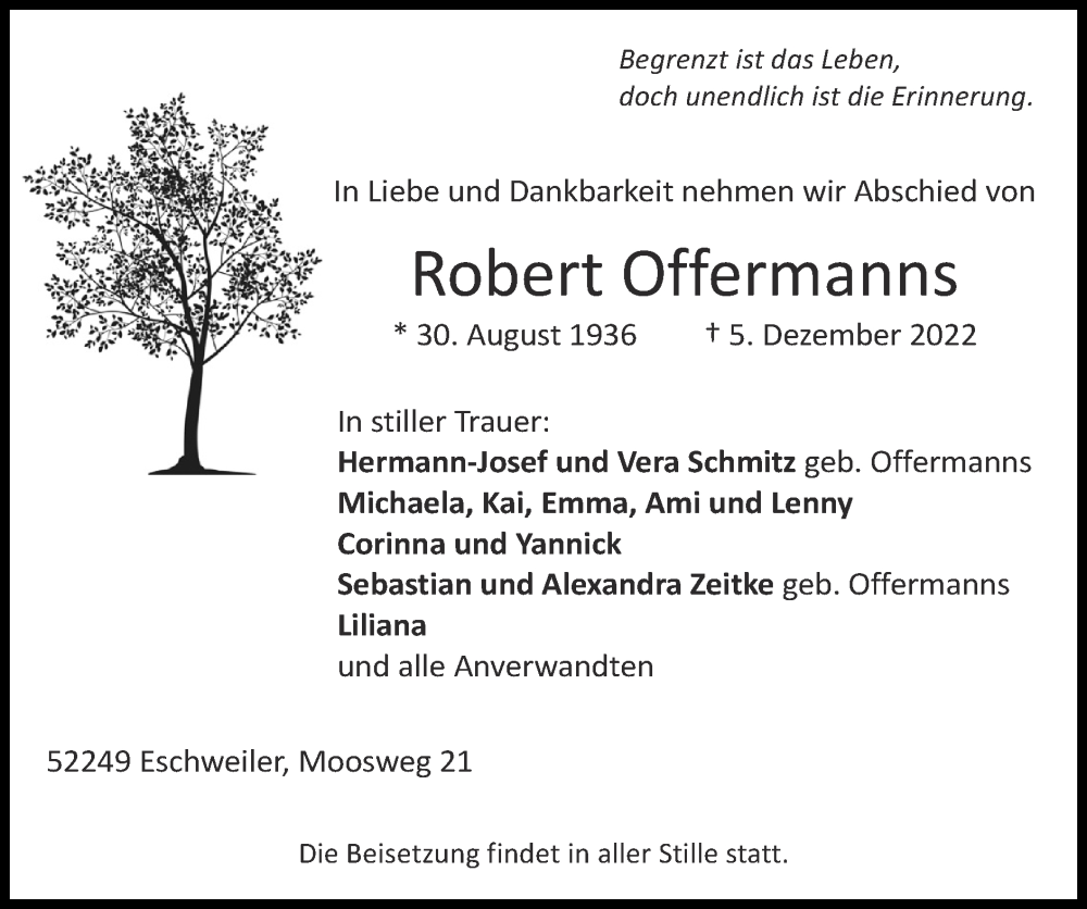 Traueranzeigen Von Robert Offermanns Aachen Gedenkt