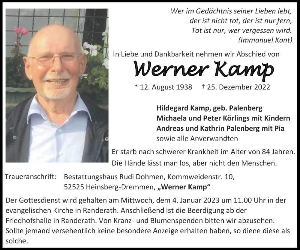 Traueranzeigen Von Werner Kamp Aachen Gedenkt