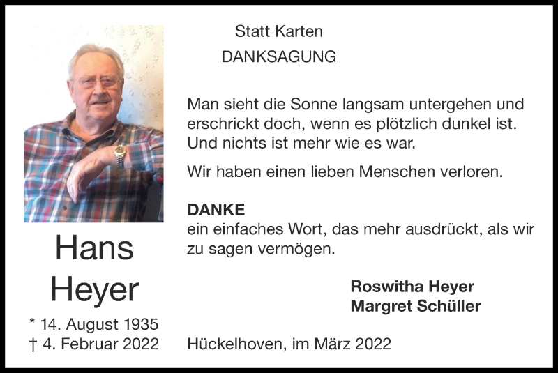 Traueranzeigen Von Hans Heyer Aachen Gedenkt