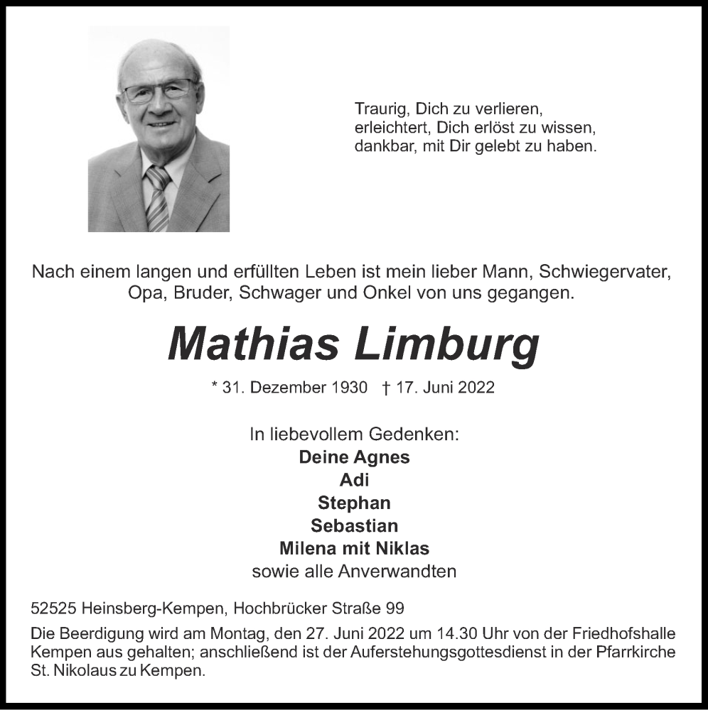 Traueranzeigen Von Mathias Limburg Aachen Gedenkt