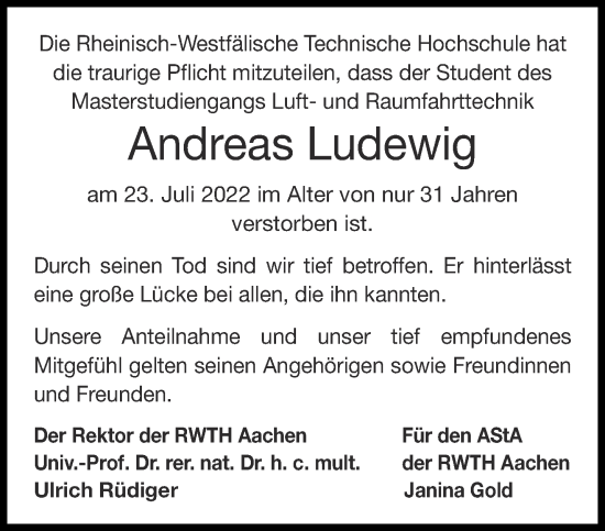 Traueranzeigen Von Andreas Ludewig Aachen Gedenkt