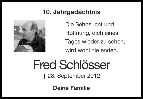 Traueranzeigen von Fred Schlösser Aachen gedenkt