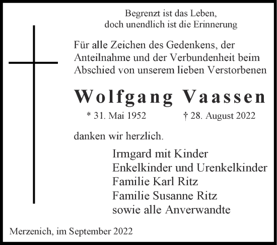 Traueranzeigen Von Wolfgang Vaassen Aachen Gedenkt