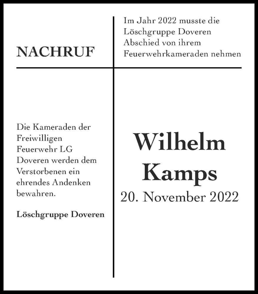 Traueranzeigen Von Wilhelm Kamps Aachen Gedenkt