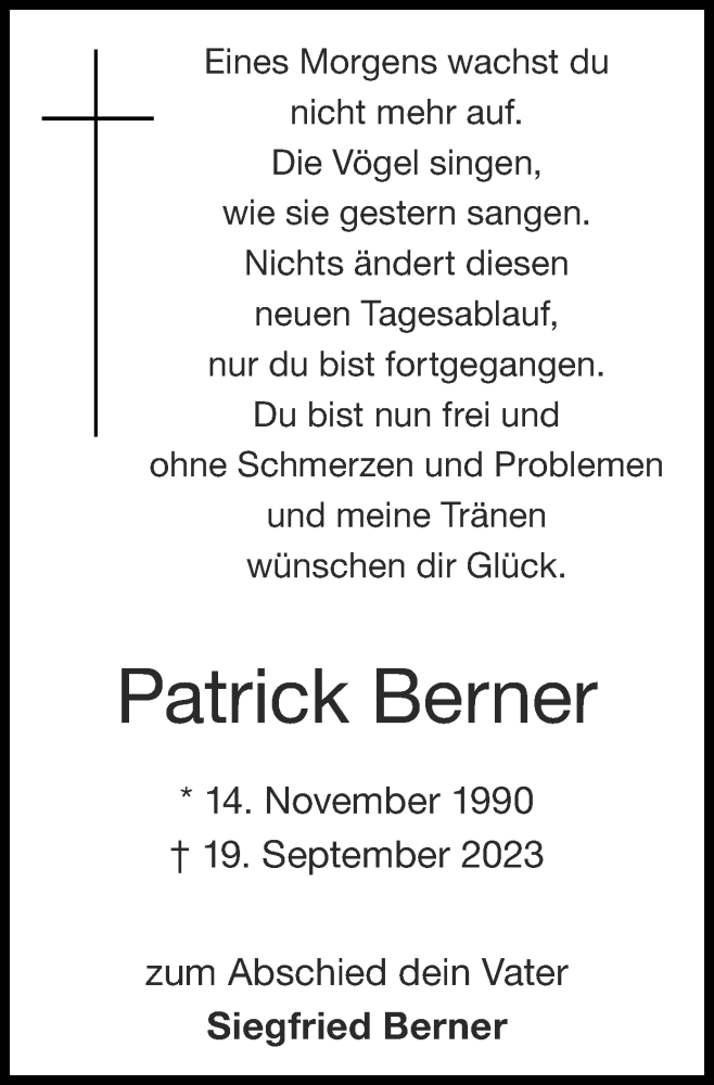 Traueranzeigen Von Patrick Berner Aachen Gedenkt