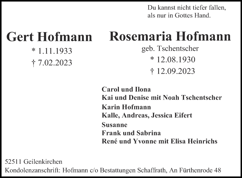 Traueranzeigen Von Rosemaria Hofmann Aachen Gedenkt