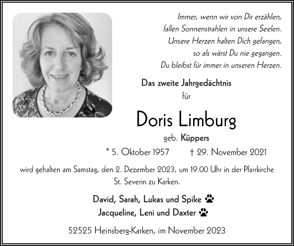 Traueranzeigen Von Doris Limburg Aachen Gedenkt