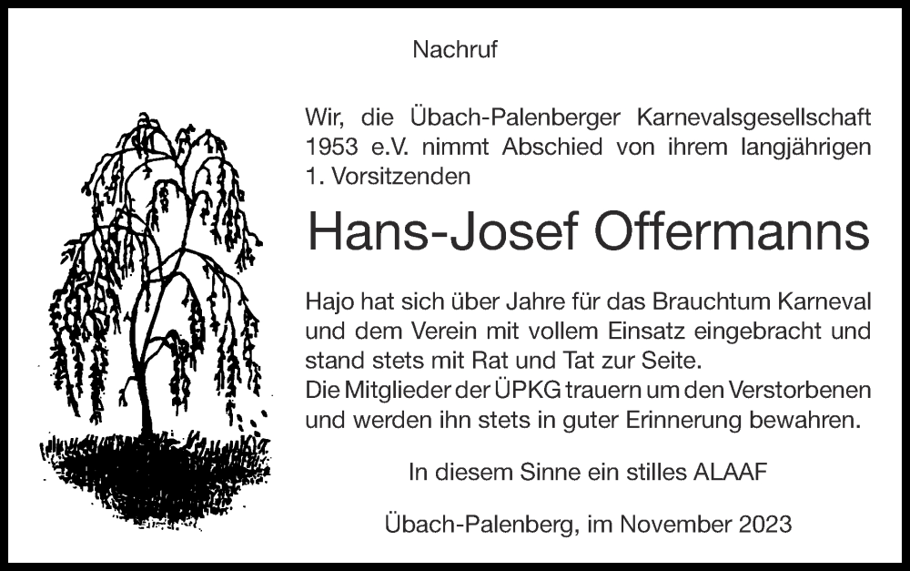 Traueranzeigen Von Hans Josef Offermanns Aachen Gedenkt