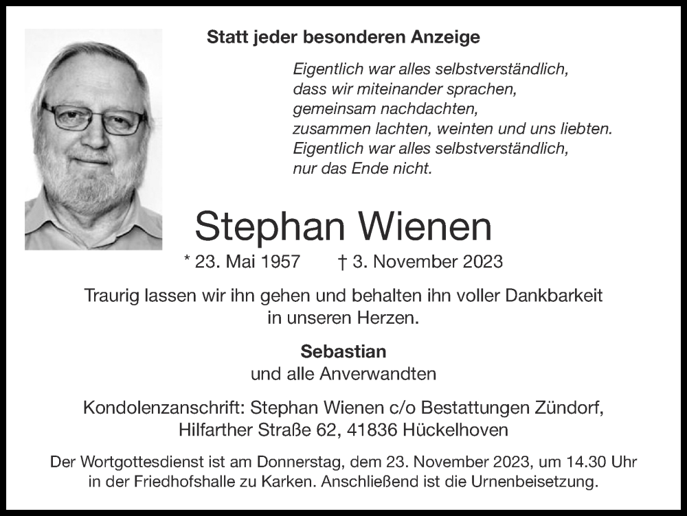 Traueranzeigen Von Stephan Wienen Aachen Gedenkt