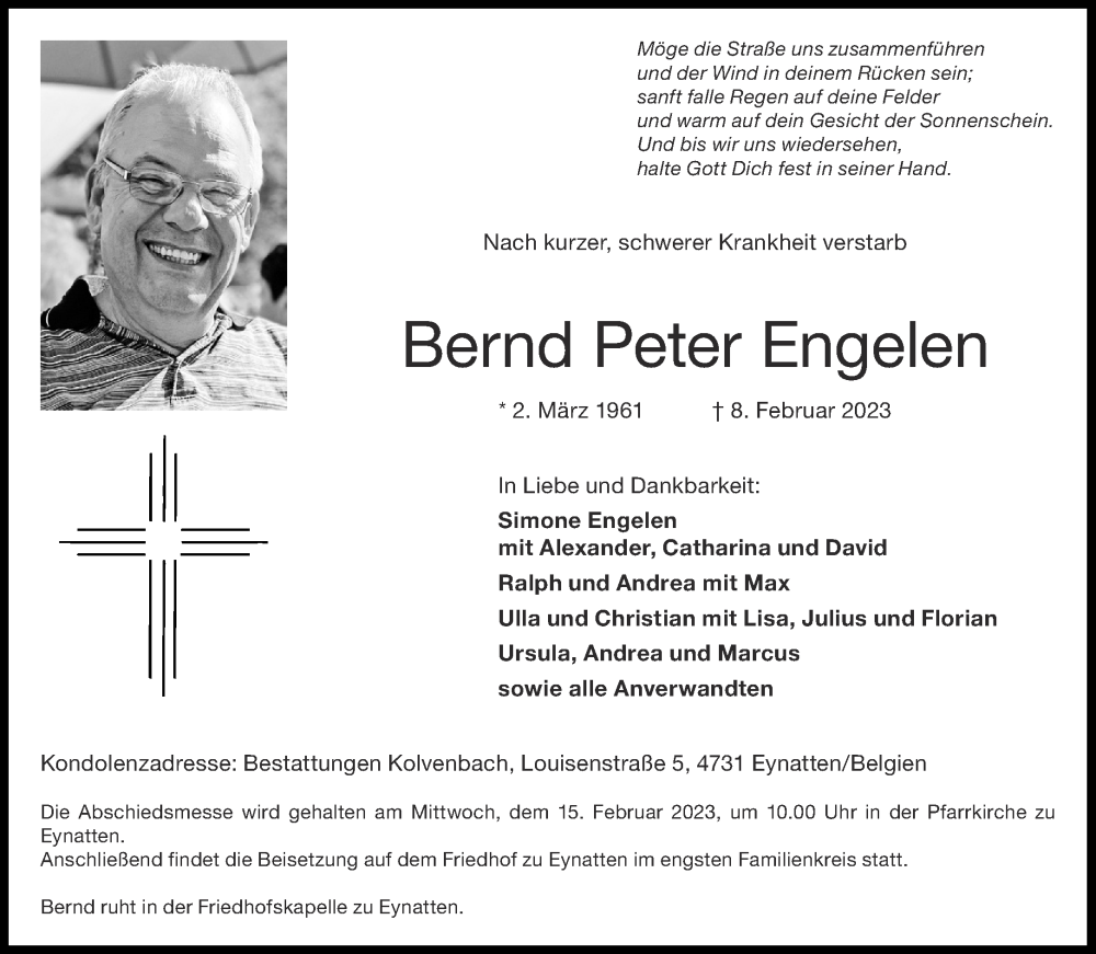 Traueranzeigen Von Bernd Peter Engelen Aachen Gedenkt