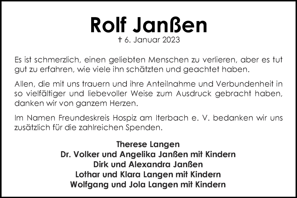 Traueranzeigen Von Rolf Jan En Aachen Gedenkt