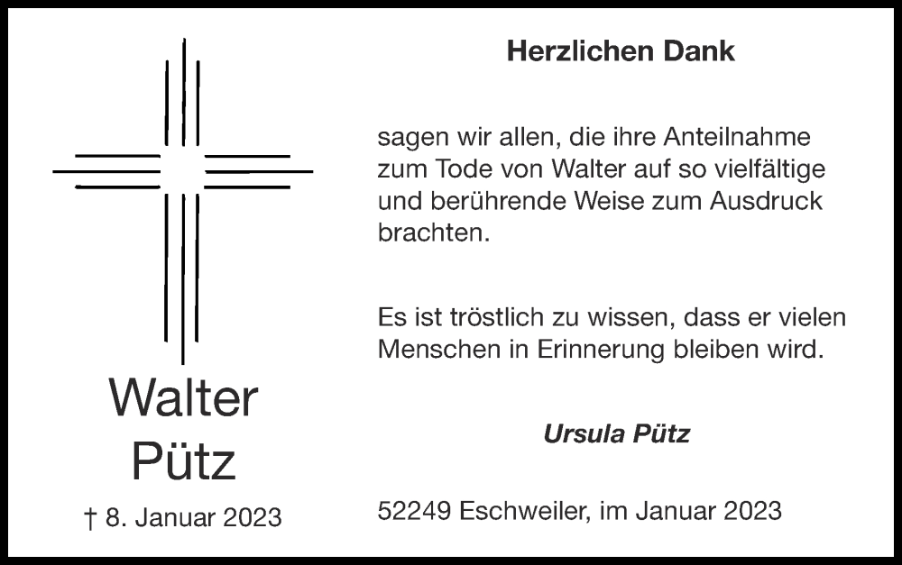 Traueranzeigen Von Walter P Tz Aachen Gedenkt