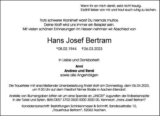 Traueranzeigen Von Hans Josef Bertram Aachen Gedenkt