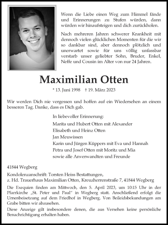 Traueranzeigen Von Maximilian Otten Aachen Gedenkt