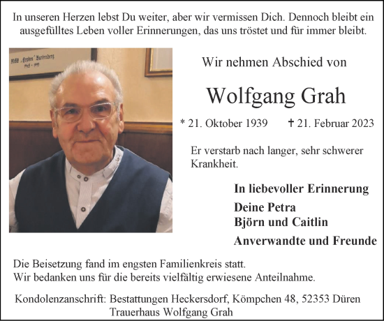 Traueranzeigen Von Wolfgang Grah Aachen Gedenkt