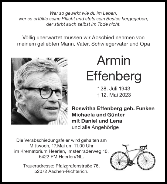 Traueranzeigen Von Armin Effenberg Aachen Gedenkt