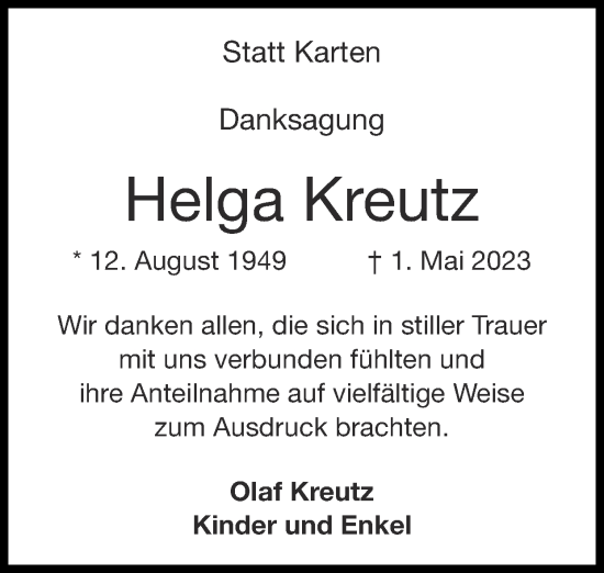 Traueranzeigen Von Helga Kreutz Aachen Gedenkt