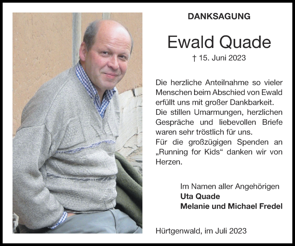 Traueranzeigen Von Ewald Quade Aachen Gedenkt