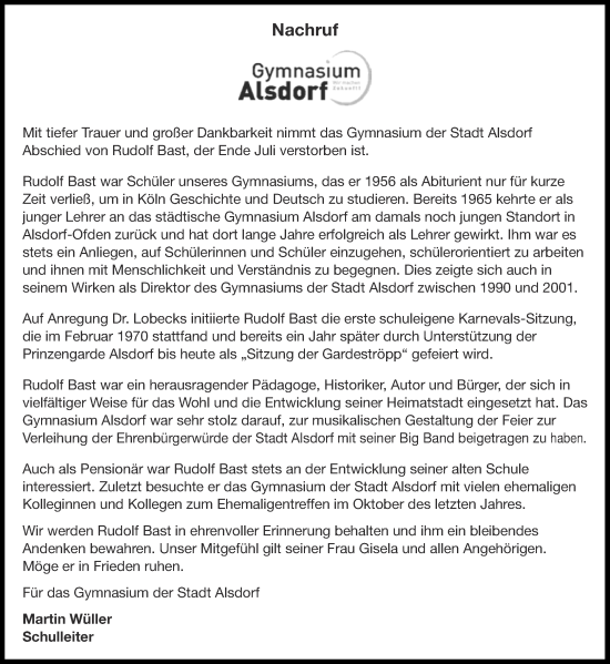 Traueranzeigen Von Rudolf Bast Aachen Gedenkt