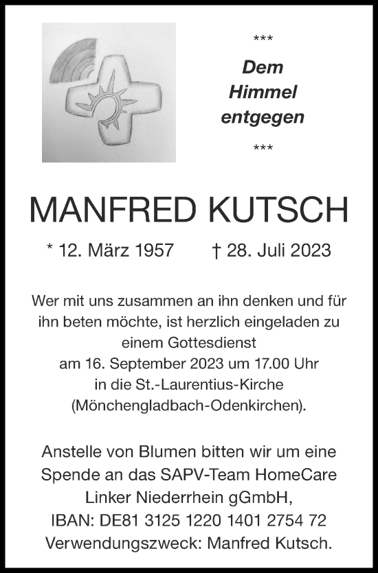 Traueranzeigen Von Manfred Kutsch Aachen Gedenkt