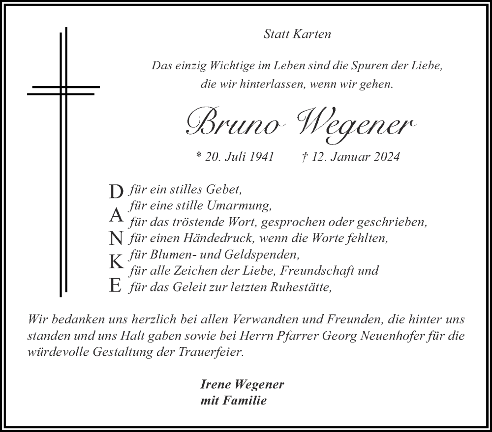 Traueranzeigen Von Bruno Wegener Aachen Gedenkt