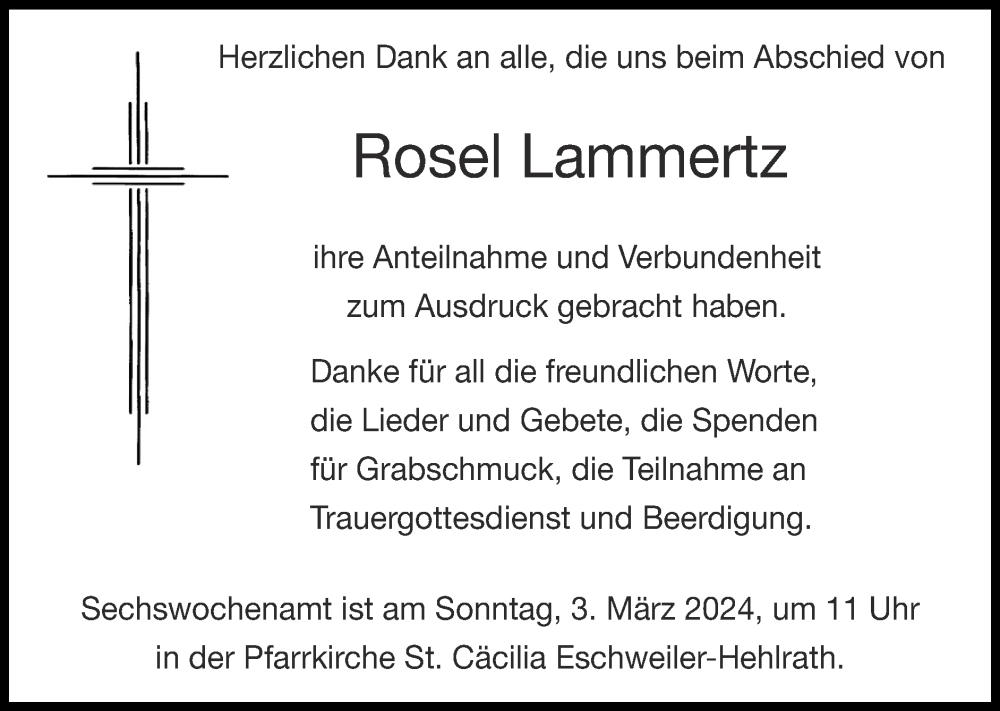 Traueranzeigen Von Rosel Lammertz Aachen Gedenkt