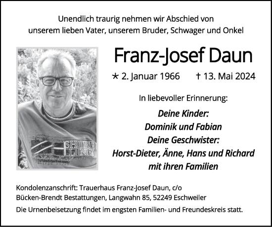 Traueranzeigen Von Franz Josef Daun Aachen Gedenkt