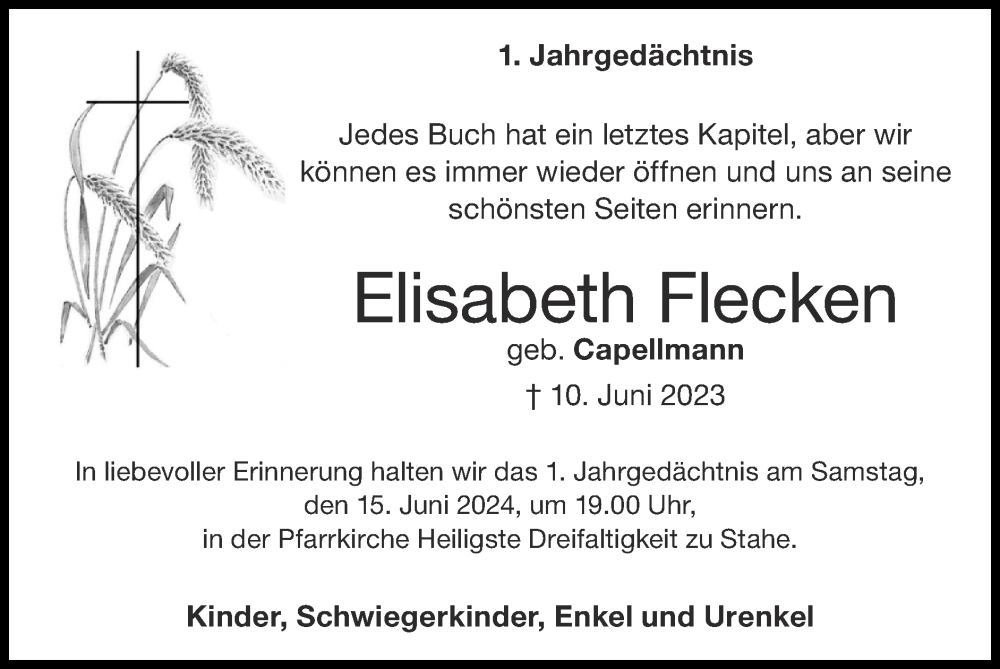 Traueranzeigen Von Elisabeth Flecken Aachen Gedenkt