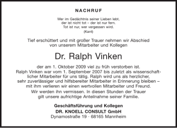 Traueranzeige von Dr. Ralph Vinken von Aachener Zeitung / Aachener Nachrichten