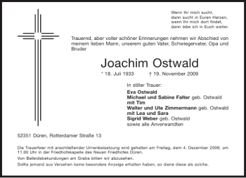 Traueranzeige von Joachim Ostwald von Aachener Zeitung / Aachener Nachrichten