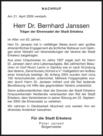 Traueranzeige von Dr. Bernhard Janssen von Aachener Zeitung / Aachener Nachrichten