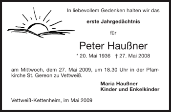 Traueranzeige von Peter Haußner von Aachener Zeitung / Aachener Nachrichten