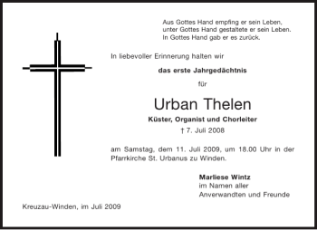 Traueranzeige von Urban Thelen von Aachener Zeitung / Aachener Nachrichten