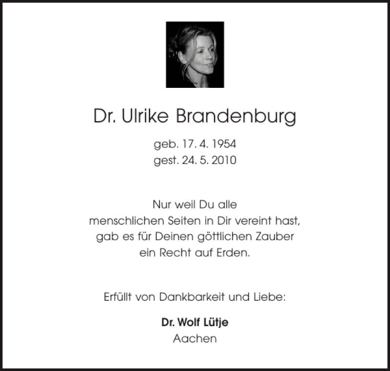 Traueranzeigen Von Dr Ulrike Brandenburg Aachen Gedenkt 5901