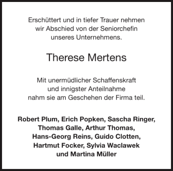 Traueranzeige von Therese Mertens von Aachener Zeitung / Aachener Nachrichten