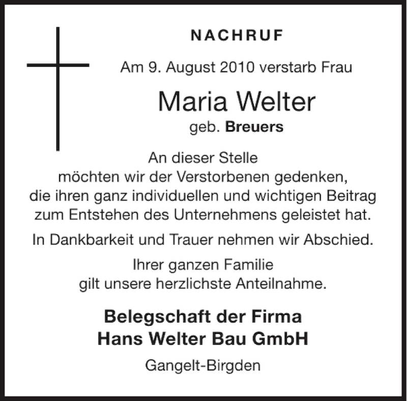 Traueranzeigen Von Maria Welter Aachen Gedenkt