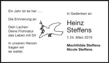 Traueranzeige von Heinz Steffens von Super Sonntag / Super Mittwoch