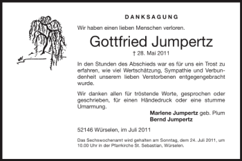 Traueranzeige von Gottfried Jumpertz von Super Sonntag / Super Mittwoch