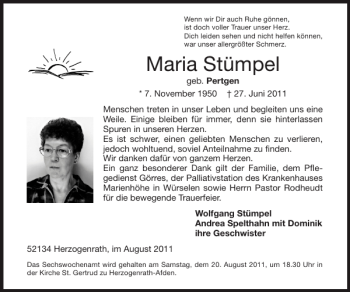 Traueranzeige von Maria Stümpel von Super Sonntag / Super Mittwoch