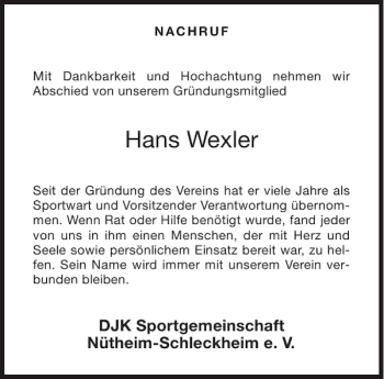 Traueranzeige von Hans Wexler von Aachener Zeitung / Aachener Nachrichten